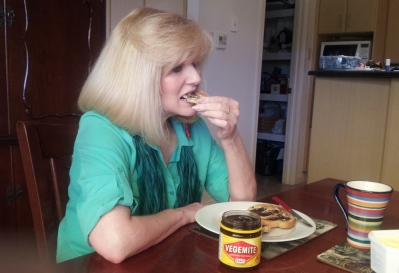 Suzie Eating Vegemite on Toast For Breakfast