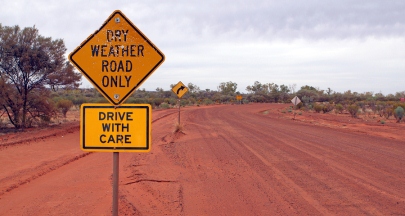 Outback Dry Weather Road Only Sign