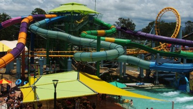 The Cyclone Roller Coaster at Dreamworld combined with the Temple of Huey and Little Ripper at White Water World